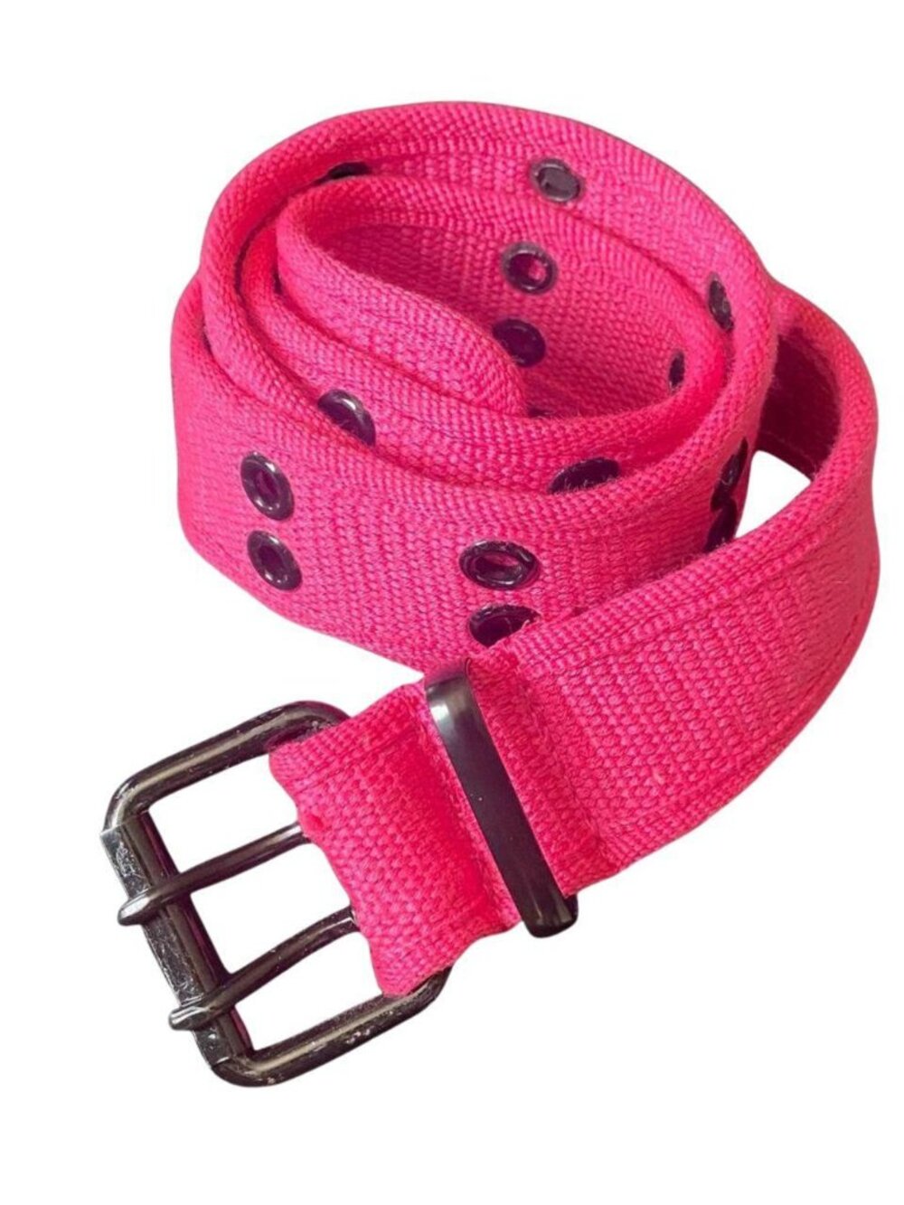 Y2K Hot Pink Double Grommet Canvas Belt